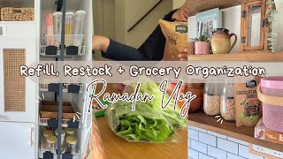 Refill, restock + Grocery Organization (Ramadan 2024 Vlog) | Overnight oat with Granola 🍓🥗
