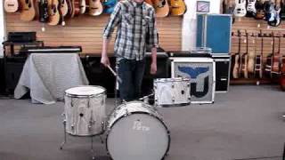 Video thumbnail for Vintage '60s Gretsch 3 Piece White Satin Flame Round Badge Drum Set Demo Video by Brad