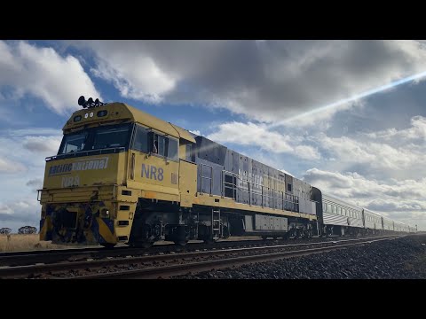 Up 1AM8 The Overland with NR8 and 10 Cars speeding through Gheringhap headed for Melbourne 23/3/2025