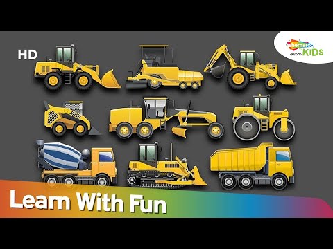 Learning construction vehicles for kids - excavator, bull dozer, crane & more