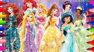 FOR CHILDREN Coloring Pages| Disney Princesses New Rainbow Color Dress Kids Nursery Rhymes