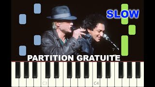 SLOW piano tutorial "DIEGO LIBRE DANS SA TETE" Berger / Hallyday, partition gratuite (pdf)
