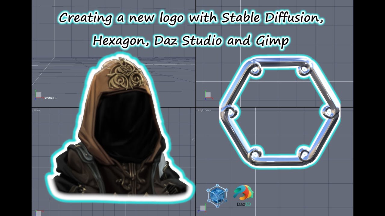 Creating a new logo with Stabe Diffsuion, Hexagon, Daz Studio and Gimp