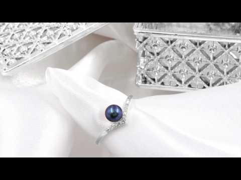 TELEIOS LUXE 18K WHITE GOLD 0.07CT DIAMONDS BLACK PEARL ROYAL RING - 6.5 US - TL0000049