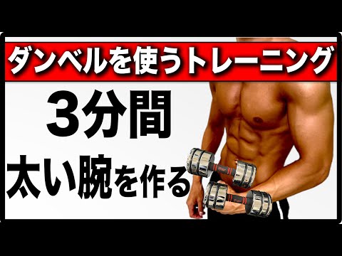【3分間】自宅で太い腕を作る最強筋トレメニュー6種目！【ダンベル】