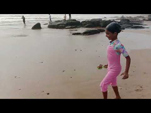sumedha playing with her dad at beach and getting scared and running away from waters on sept 9 2023