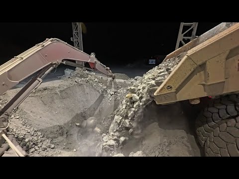 Europe’s Giant Rock Ore Crusher with Hydraulic Arm in Action