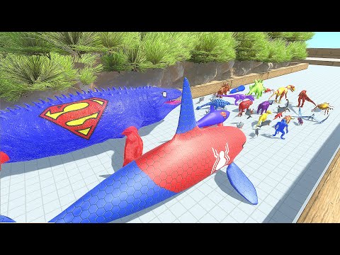 Escape from SPIDERMAN ORCA & SUPERMAN MOSASAURUS TEAM - Animal Revolt Battle Simulator