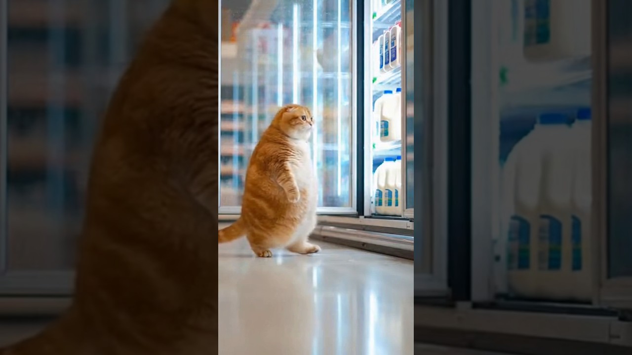 猫、通路で立ち止まる#猫 #猫コメディ #実写風猫 #二足歩行猫#スーパー #日常あるある#ショート動画 #癒し