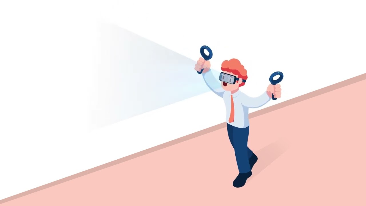 Isometric Businessman Using VR Headset and Enjoying Metaverse Virtual World