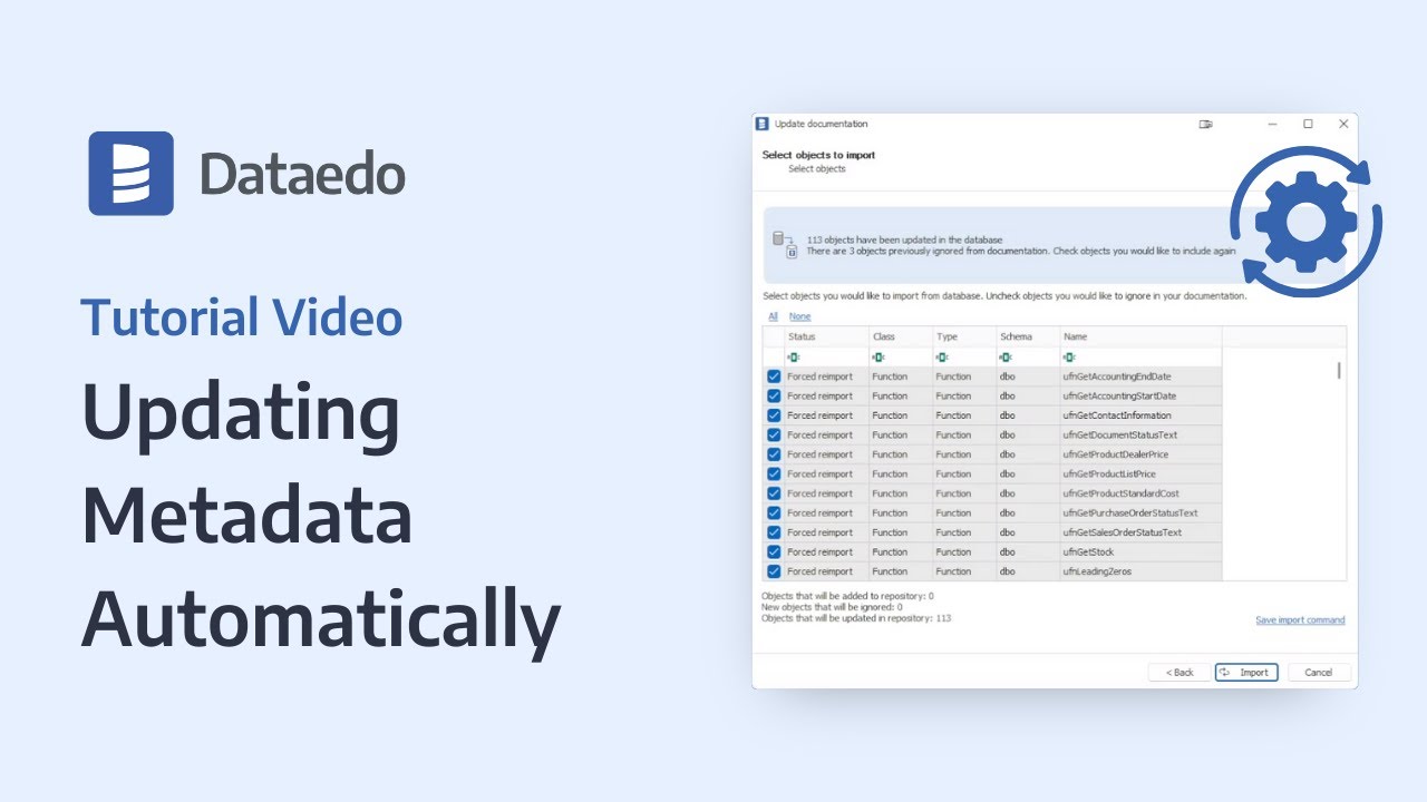 Dataedo Tutorial:   Updating Metadata Automatically