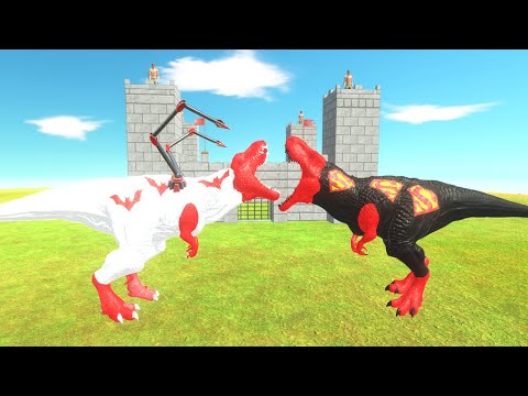 BATMAN WHITE VS SUPERMAN BLACK T REX CASTLE DEATH RUN - Animal Revolt Battle Simulator