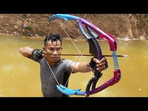 How To Make Powerful Bowfishing From Bicycle Wheel & PVC | Powerful Bowfishing VS Huge Fish
