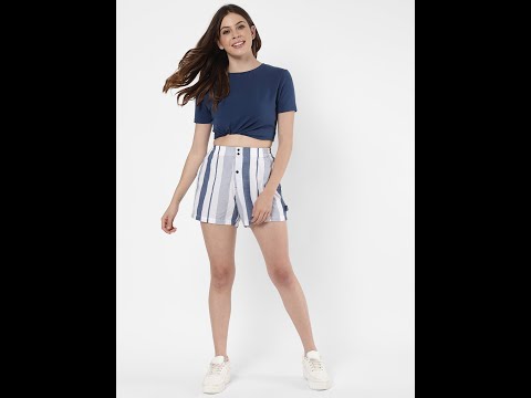 Blue Multi Stripe Boxer Shorts For Women - Sexy Beast
