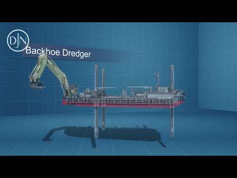 Videio Jan de Nul working of a backhoe dredger