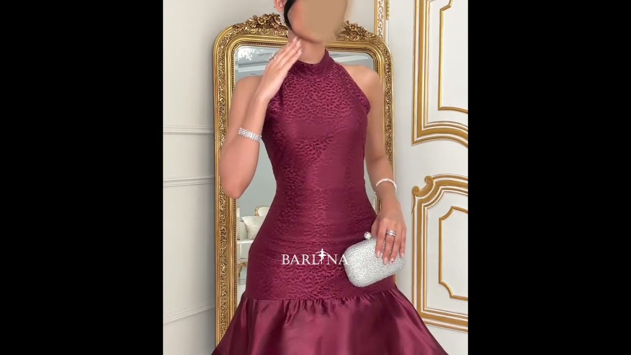Burgundy midi dress with ruffles and a high neck - XL