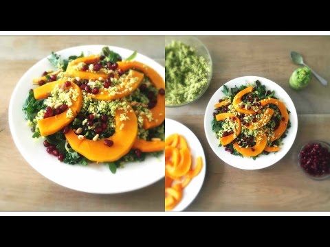 Healthy Vegan Comfort Food - Roasted Pumpkin Quinoa Salad with Mint and Pea Pesto