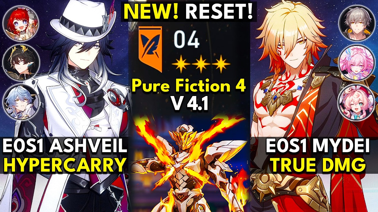 NEW Pure Fiction 4.1 Floor 4 3 Stars | E0S1 Ashveil & E0S1 Mydei | Honkai: Star Rail 4.1