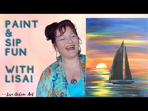 Paint and sip Tutorial for Beginners -- sunset sailboat with acrylic.