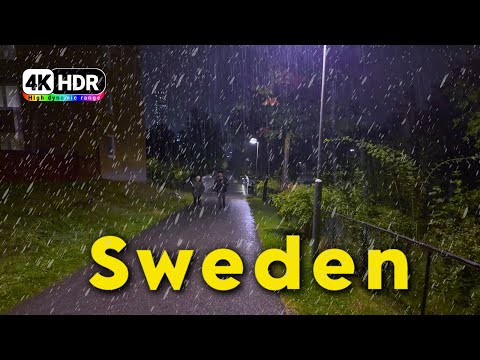 Rainy Night Walk in Husby | stockholm | 4K HDR