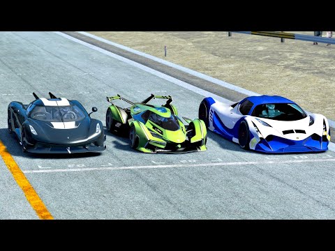 Lamborghini V12 Concept vs Koenigsegg Jesko Absolut vs Devel Sixteen - Drag Race 20 KM