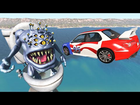 Jumping Cars to the toilet with Monster - BeamNG.Drive