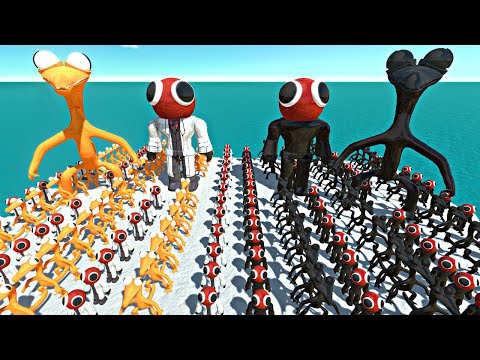 Rainbow Friends Orange + Red vs Shadow Itself in Cage - Animal Revolt Battle Simulator