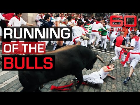 Reporter's dramatic run in the dangerous Pamplona Bull Fiesta | 60 Minutes Australia