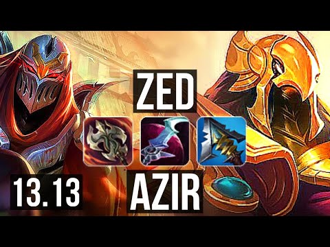 ZED vs AZIR (MID) | 3.0M mastery, 18/2/9, 8 solo kills, Legendary | EUW Diamond | 13.13