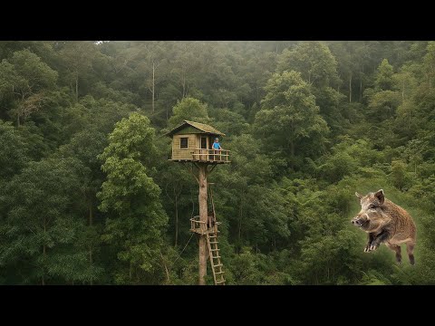 I build a Tree Shelter to Stay Safe in the Wild - Bushcraft Survival