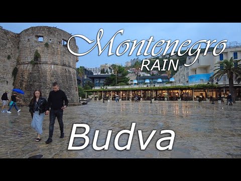 Rain in Budva, Montenegro, 🌡T+21C°  - walking tour - travel guide - 4k