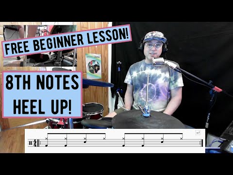 Easy Beginner Drum Lesson - 8th Notes on the Kick
