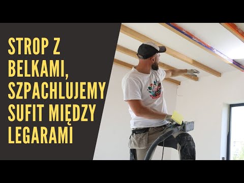 Strop z belkami, Szpachlujemy sufit między legarami.