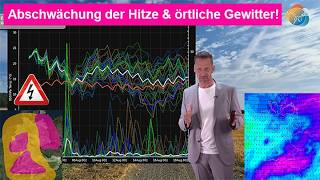 Kurz große Hitze, dann rasche Abschwächung. Gewitter & Unwettergefahr.