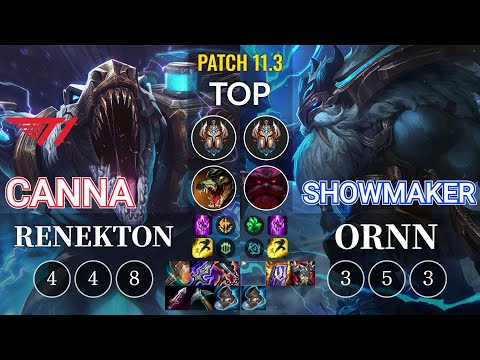 T1 Canna Renekton vs Showmaker Ornn Top - KR Patch 11.3