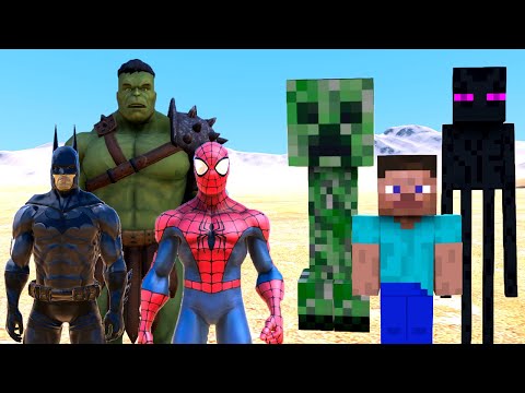 ÖRÜMCEK ADAM BATMAN HULK VS STEVE ENDERMAN CREEPER 😱 - Süper Kahraman Dövüşleri