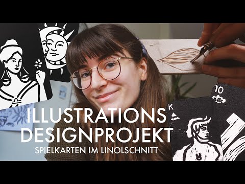 Illustration design project: Designing playing cards + creating them using linocut printing // Co...