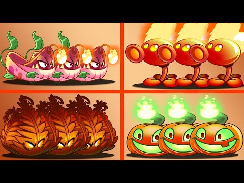 PvZ 2 4 Team Fire Peashooter Vs Pyre Vine Vs Inferno Vs Jack O' Lantern-Which Team Is The Best?