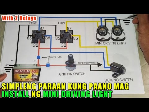SIMPLENG PARAAN KUNG PAANO MAG INSTALL NG MINI DRIVING LIGHT GAMIT DALAWANG RELAYN ( DIAGRAM )