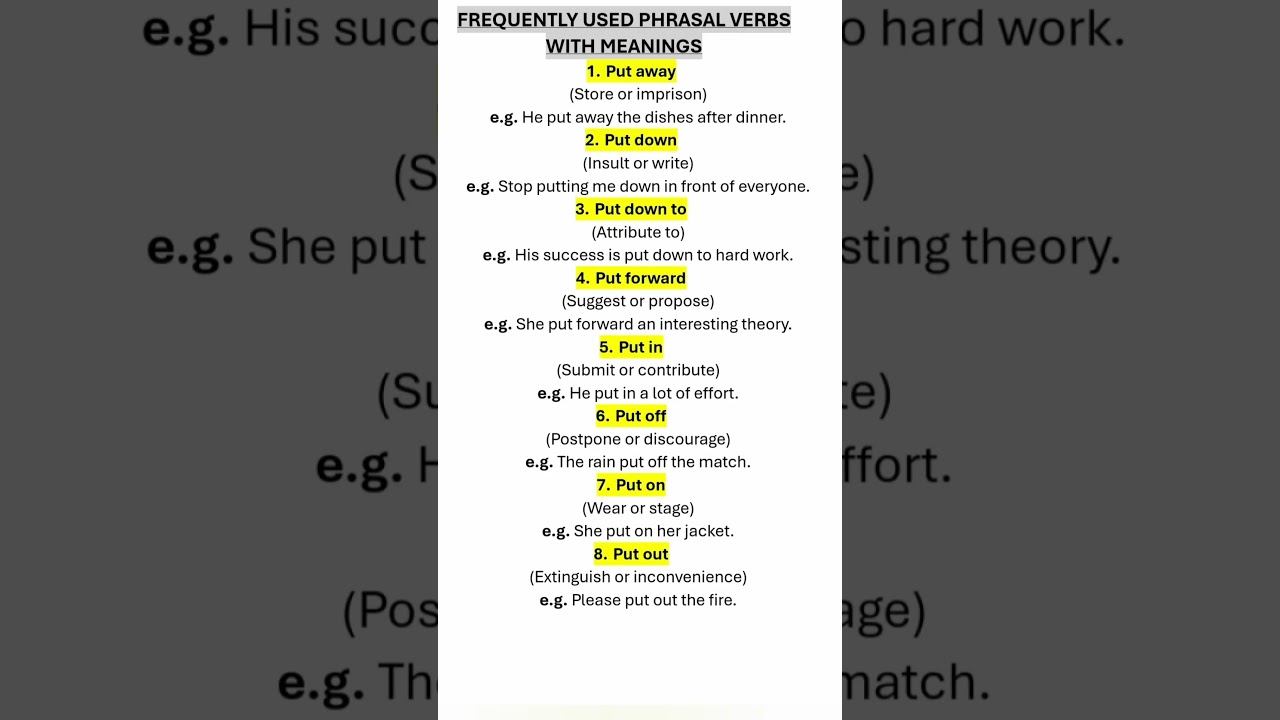 Common Phrasal Verbs with Meanings/ Examples. English language. English Lesson. #english #vocabulary