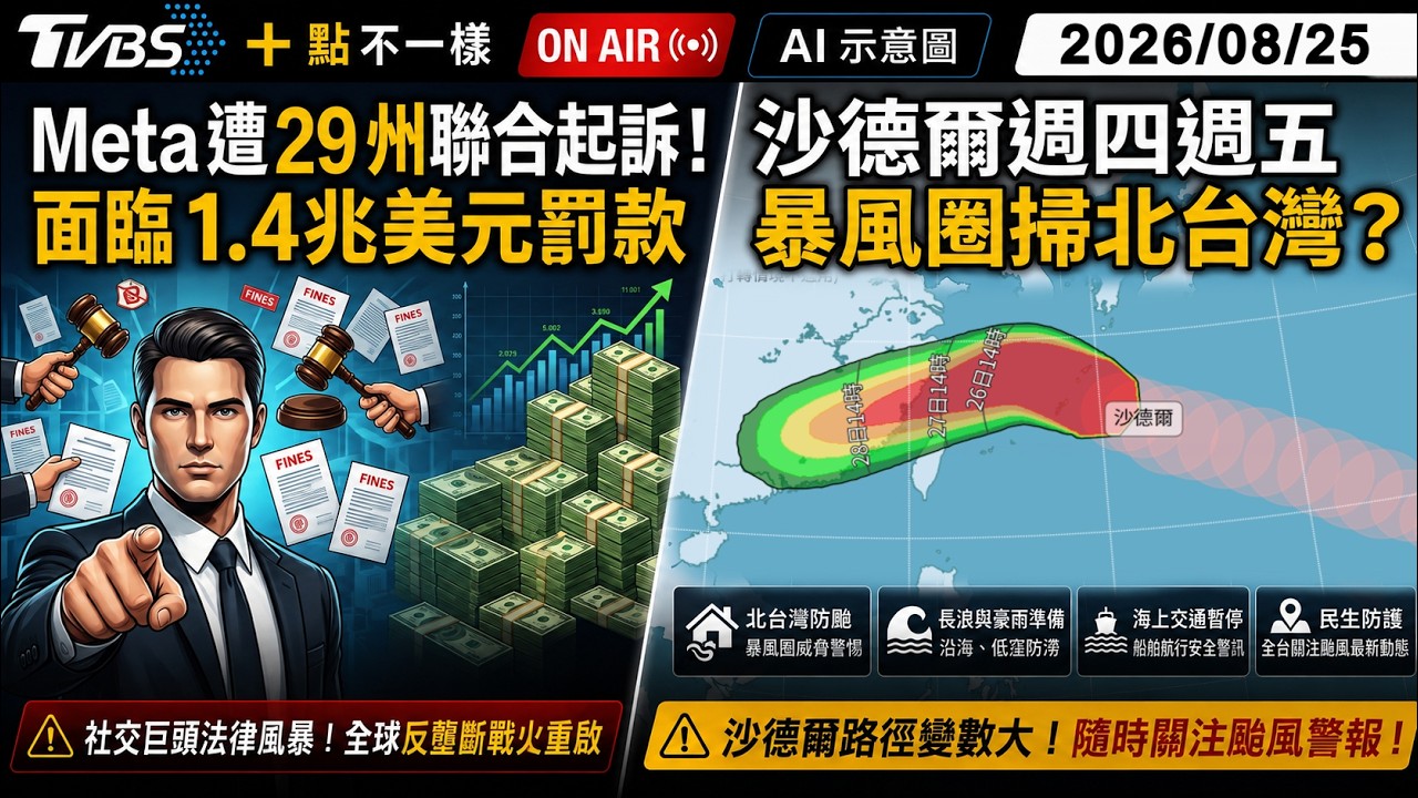 【0825 十點不一樣LIVE】Meta 遭29州聯合起訴！面臨1.4兆美元罰款        沙德爾週四週五暴風圈掃北台灣？