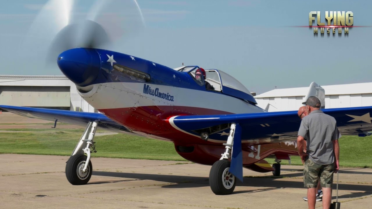 Mustang P-51 "Miss America" turning off her Rolls-Royce Merlin engine