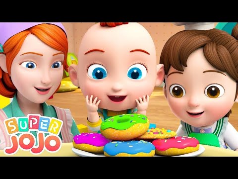 super jojo makes donuts                          yummy 😋 donuts 🍩