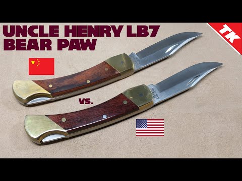 Schrade Uncle Henry Bear Paw LB7 China vs. USA Pocket Knife comparison