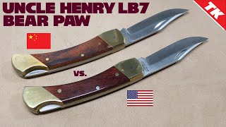 Schrade Uncle Henry Bear Paw LB7 China vs. USA Pocket Knife comparison