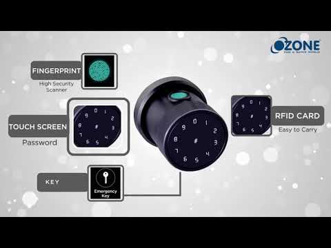 Ozone Smart Bluetooth Internal Lock for Wooden & Metal Doors, 4-Way Access, OzoLife App, Fingerprint, Password, RFID Card, 35-65 mm Door Thickness, Free Installation, 2 Years Warranty (Black)