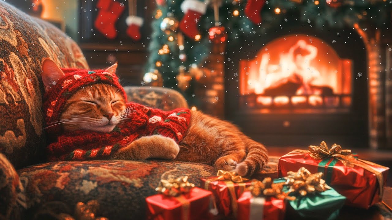 Christmas Music Cat - Christmas Music Best Collection for Merry Holiday - Relax christmas fireplace