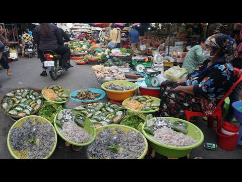 Hot Fry Fish Patty, Seafood, Pork, Fish & Fresh Vegetable @Phsa Chbar Ampov - Cambodia Street Market