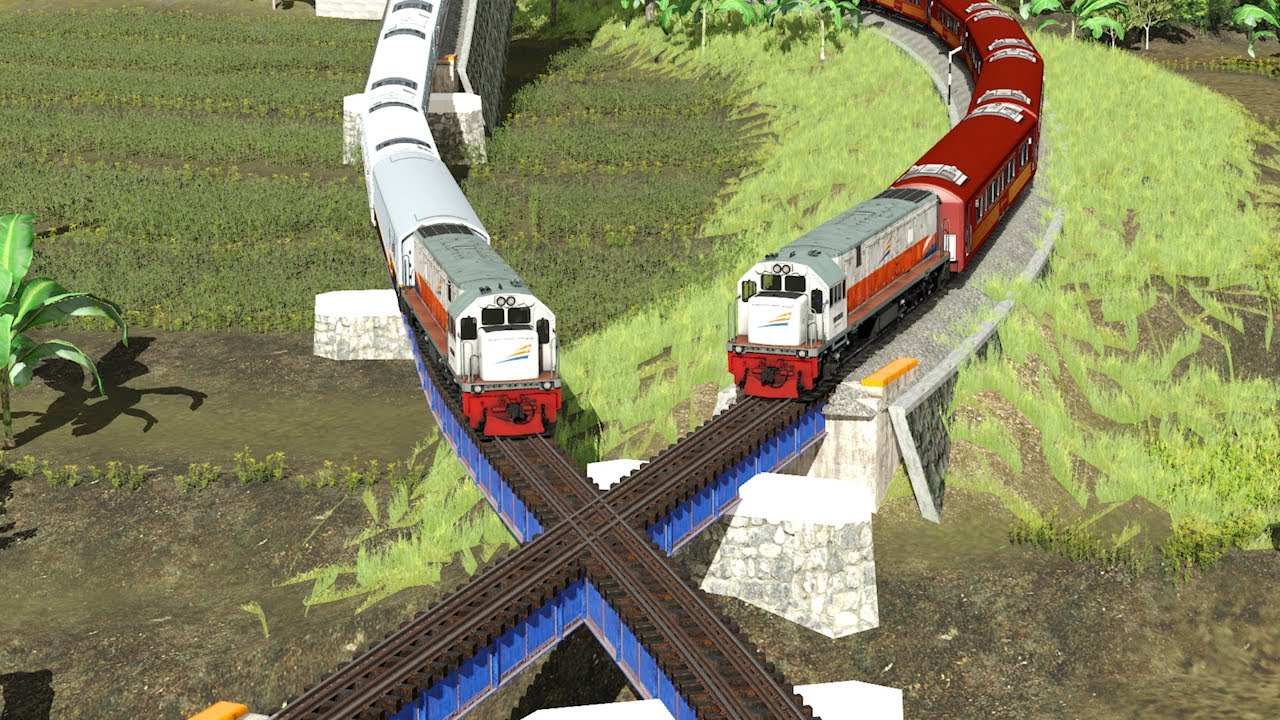 Kereta Api Lewat Jembatan Persilangan | Train Over the Crossing Bridge