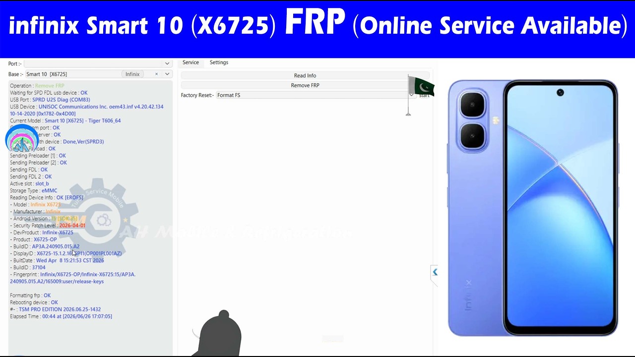 infinix Smart 10 (X6725) FRP Bypass TSm Pro Tool Online Service Available